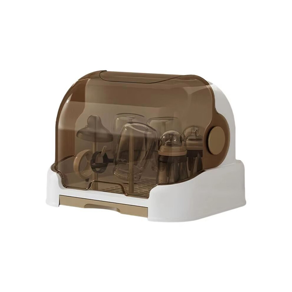 Semoic Portable Baby Bottle Drying Rack With Dustproof Lid, Removable Drip Tray, And Compact Storage Design Brown