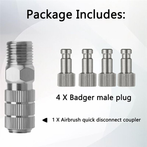 Kit de Conector Adaptador de Liberação Rápida para Aerógrafo com 4 Conexões Macho 1/8 Polegadas Macho para Badger-Aerógrafo 1