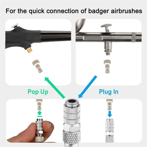 Kit de Conector Adaptador de Liberação Rápida para Aerógrafo com 4 Conexões Macho 1/8 Polegadas Macho para Badger-Aerógrafo 1