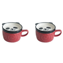 2X Taza Linda Japonesa Taza de Café de Cerámica Creativa Shiba Inu Panda Taza de Agua con Tapa para Desayuno para Leche de Pareja En Casa (Rojo)