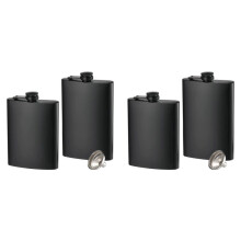 4 Pack Hip Flasks for Liquor, 8 Oz Stainless Steel Leakproof Thin Flasks with Funnel for Men & Women (Matte Black)