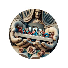 2D Last Supper Jesus Round Wall Painting Wall Art for Kitchen, Corrido