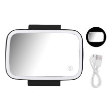 Miroir de maquillage de voiture rechargeable, trois modes d'éclairage, lumières LED à intensité variable, commande tactile intelligente,