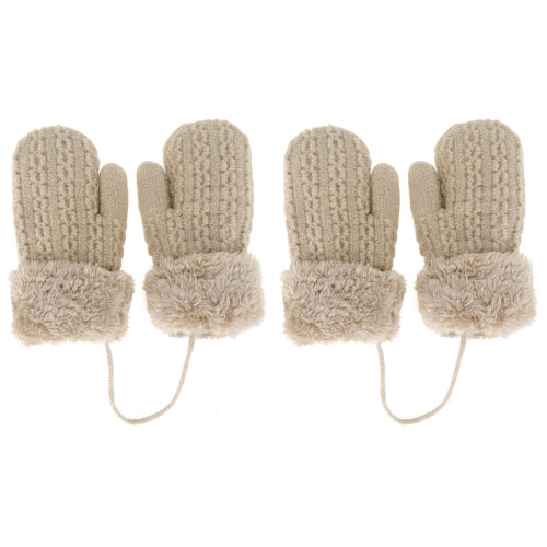 2Stk Kinder Winter Beige Strick Praktisch Warm 1