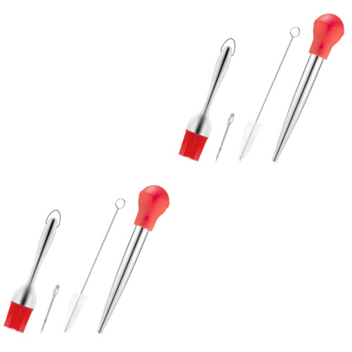 2Stk Bbq Ölspender Set -Tropfer Rot Mit Silikon 2