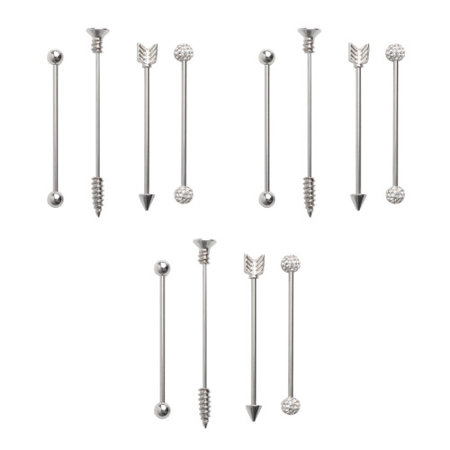 3Ensembles Décorations Oreilles Barbell Argent Acier 1