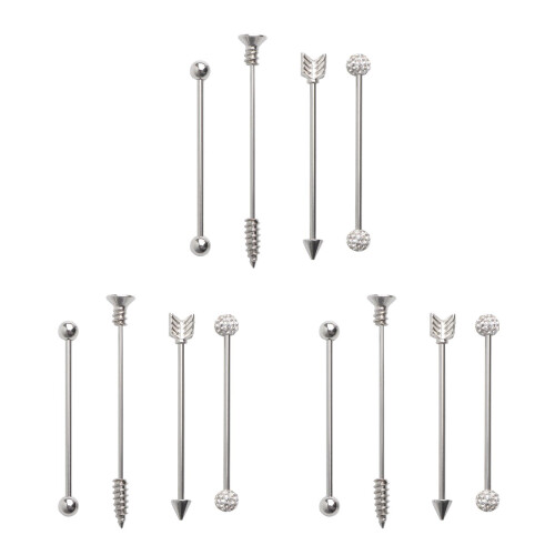3Ensembles Décorations Oreilles Barbell Argent Acier 2