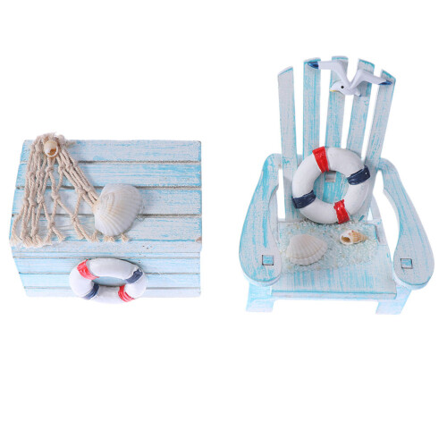 4Pièces Figurines Chaise Bois Pour Décor Intérieur Marin 1