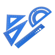 4Sets Blue Aluminum Drafting Ruler Set Protractor Triangle Kit