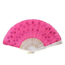 2St Roze Vouwen Plastic En Kant Vrouwenwaaier Met Bloemmotief