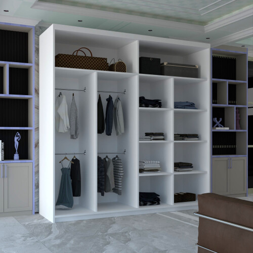 MN Furniture Double Door Sliding Mirror Wardrobe White 200cm 1