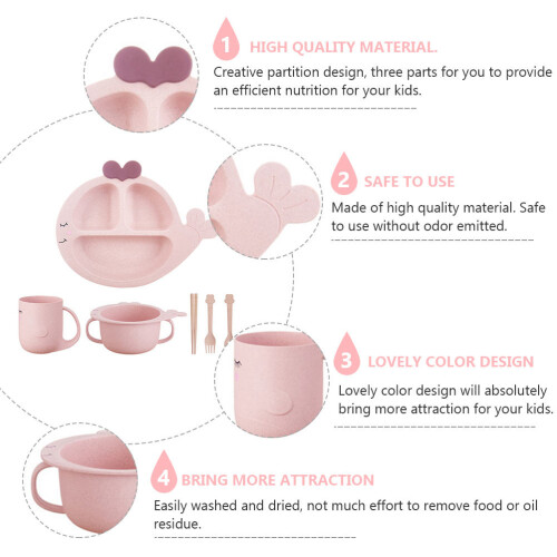 1Ensemble Plateau Compartimenté Rose Bébé, Durable En De Blé 2