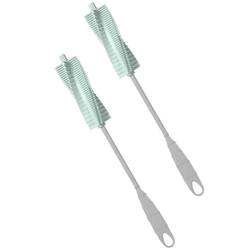 2Pièces Brosse Manuelle Biberon Silicone Bleu Sans Angle Mort