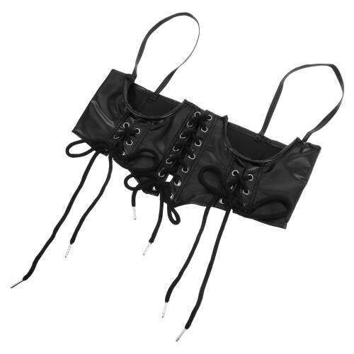 5Pièces Waspie Corset Noir Élastique En Cuir Pour