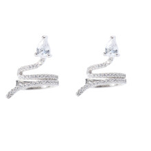 1Pair Silver Ear Clip Rhinestone Snake Earring No Piercing Ear Wrap