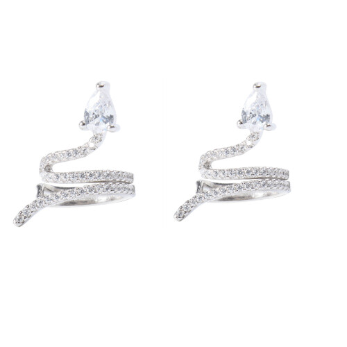 1Pair Silver Ear Clip Rhinestone Snake Earring No Piercing Ear Wrap