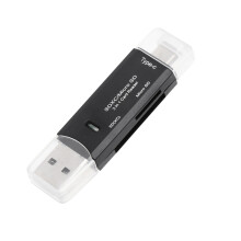 2Pcs Compact Black Usb2.0 Micro USB Type-C Memory Card Reader