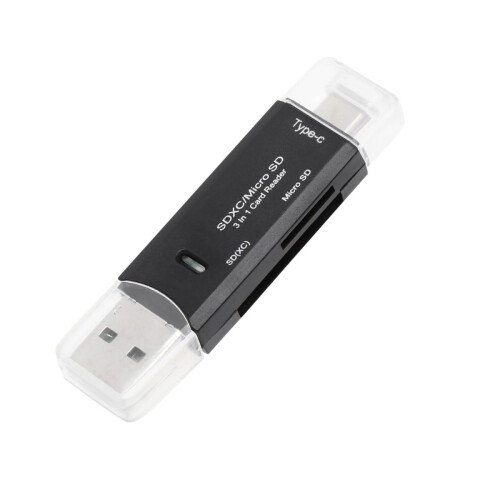 2Pcs Compact Black Usb2.0 Micro USB Type-C Memory Card Reader