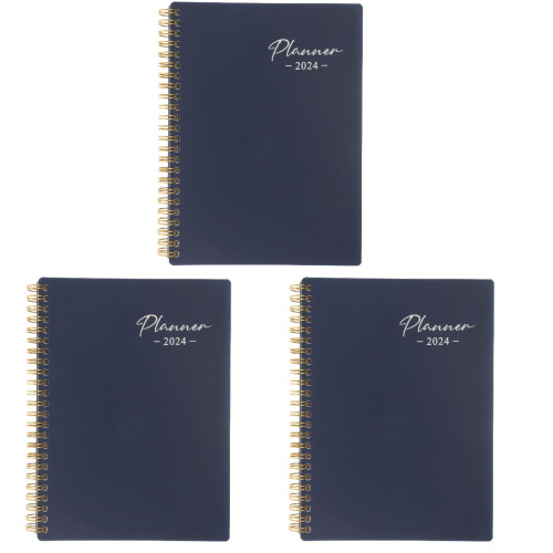 3Pcs Metal Coil Planner Book Blue Home Office Organizer 2