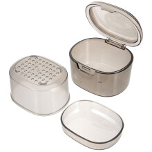 2Pcs Portable Grey Denture Holder with Drain Shelf Durable Case