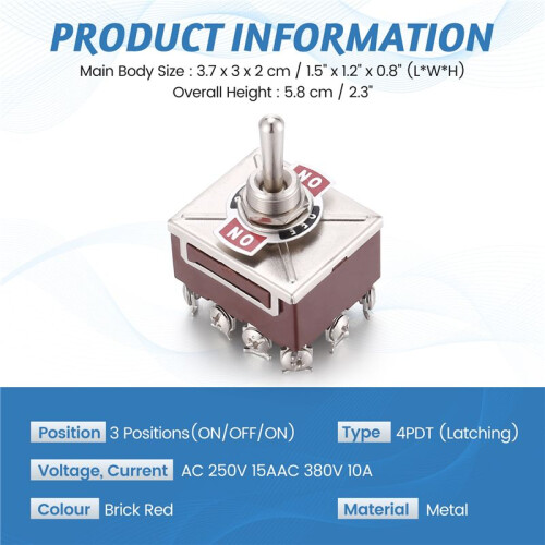 AC 380V 10A /OFF/ 3 Positions 12 Pin Latching Toggle  4PDT 2