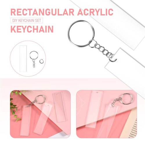 120 Pieces Rectangle Acrylic Key Chain Blank Transparent Acrylic KeyChain Blank 1