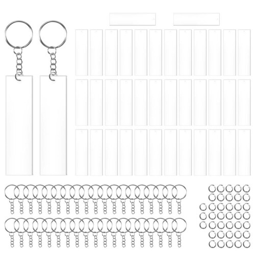120 Pieces Rectangle Acrylic Key Chain Blank Transparent Acrylic KeyChain Blank