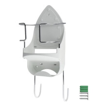 Iron Board Hanger Wall Mount Electric Iron Holder Iron and Ironing Board Storage Organizer Shelf with Removable Hooks -2