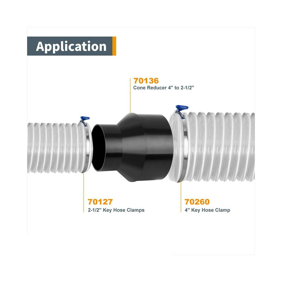Hose Cone Reducer, Thumb Screw Hose Clamp, Dust Collection Accessories, For Dust Collection Hose, Dryer Exhaust Hose 4852367009174