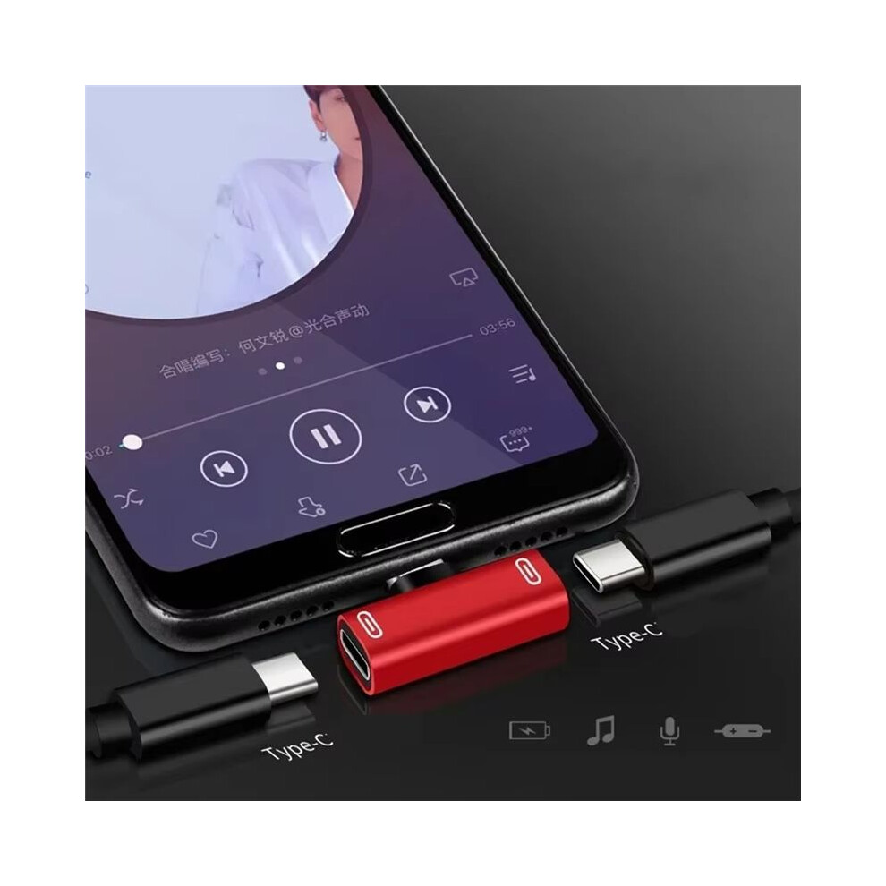3 In 1 Double Type-C Adapter Type-C Charge Cable Charger Earphone Converter For Smartphones Headphone Adapter Red 4852367045127