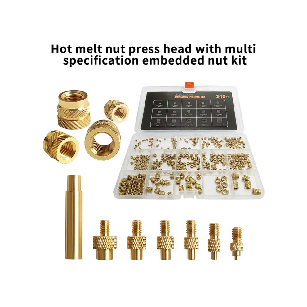 3D Printer Hot Melt Heat Knurled Embed Brass Insert Nut M2/M2.5/M3/M4/M5/M6 345Pcs W/7Pcs Heat-Set Insert Tip For Voron 4852693501229