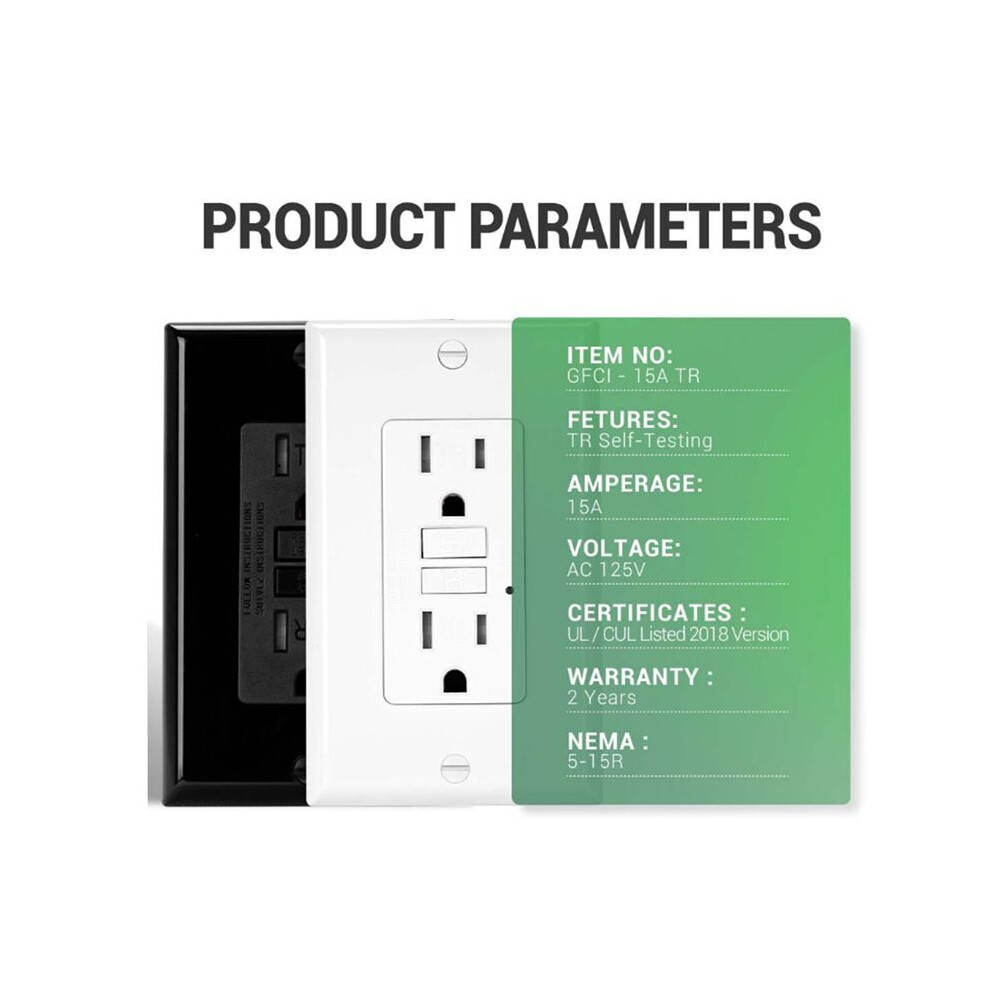 Gfci Outlet 15 Amp, Self-Test Gfi Electrical Outlet, Tamper Resistant Gfci Receptacle With Wall Plate Black 4852367074516