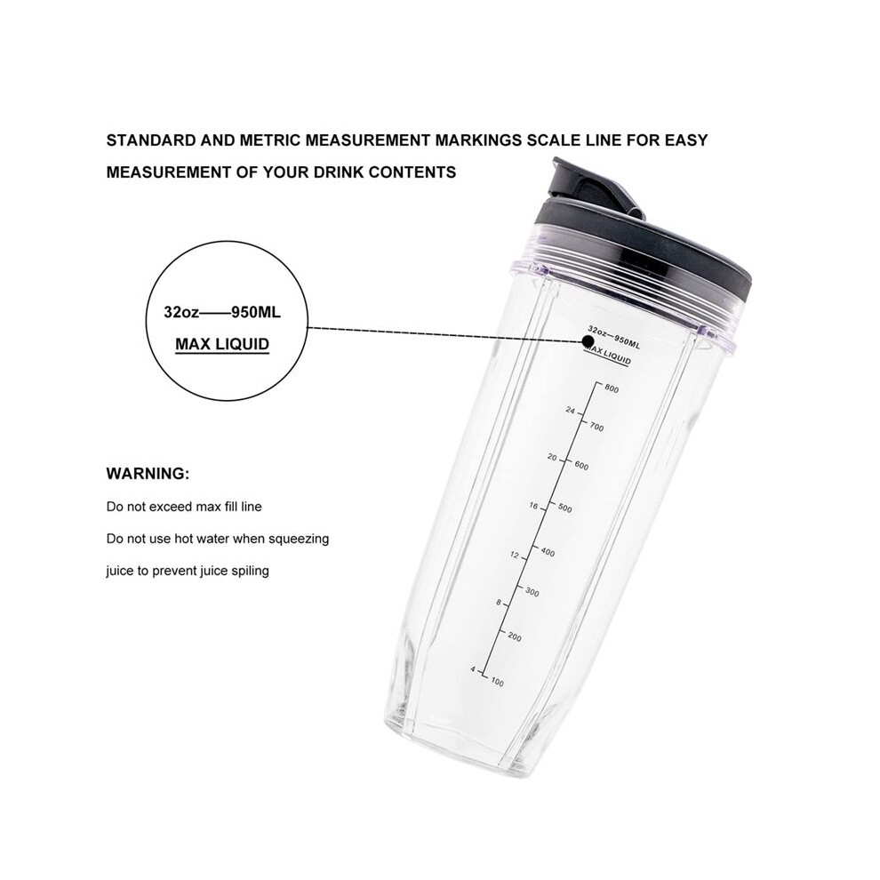 2 Pack 32Oz Replacement Mixing Cup With Sip Lid For Ninja Bl450 Bl454 Bl456 Bl480 Bl482 Bl640 Bl642 Bl682 Bn751 4852693516049