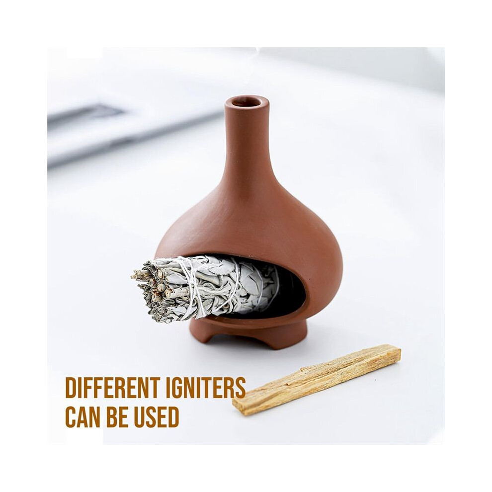 Incense Burner Handmade Ceramics Incense Burner Chimney Dish Smudge Bowl For Sticks Sage With Brush 4852693522415