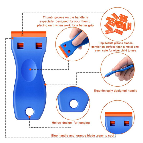 Plastic  Blade Scraper, 4Pcs Scraper Tools with 100 Pcs Plastic Blades, Double   Scraper Cleaning Remover 1