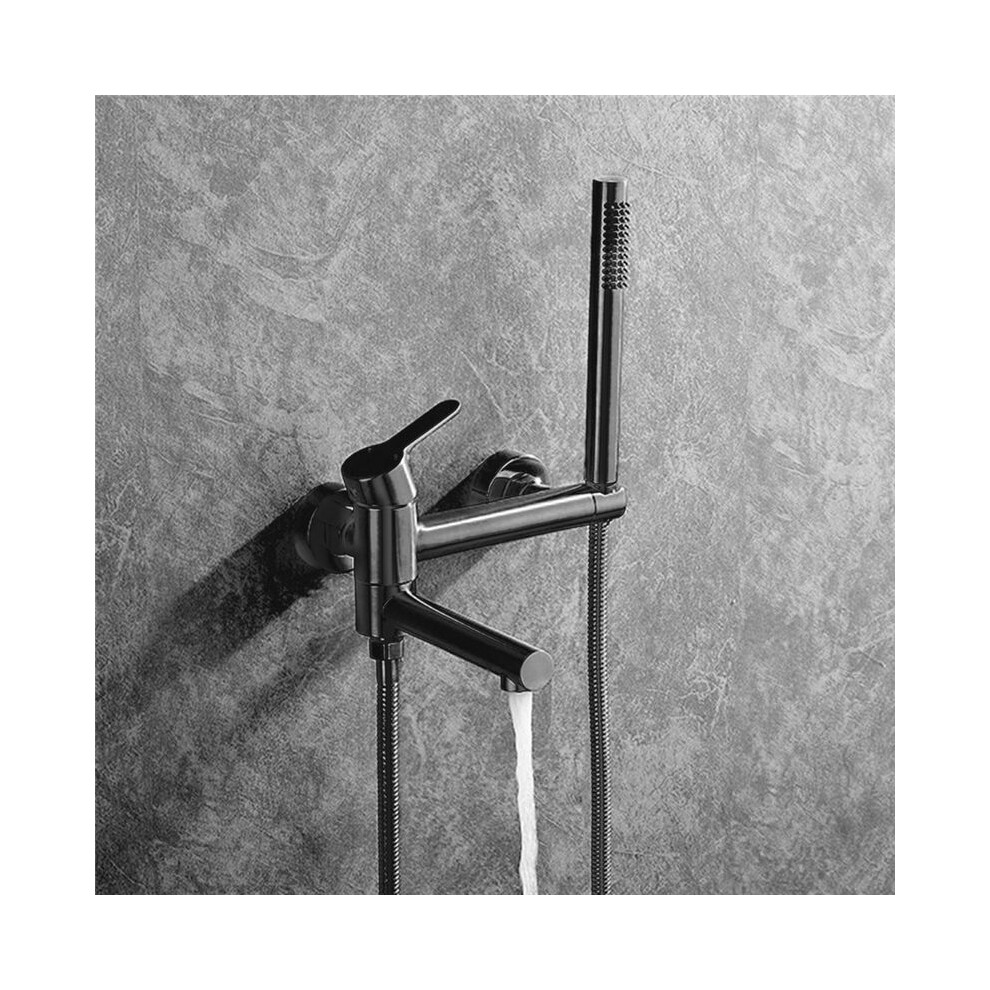 Matte Black Wall-Mounted Bathtub Faucet With Swivel Spout, Long Reach Tub Crane, Single Handle Shower Mixer Tap 4852693534371
