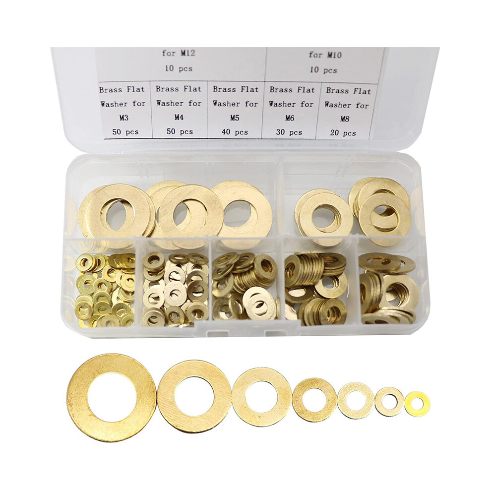 Brass Flat Washer Assortment Set,Copper Gasket Gasket Flat Ring Seal Assortment Kit(210 Pcs,M3-M12) 4852537306089
