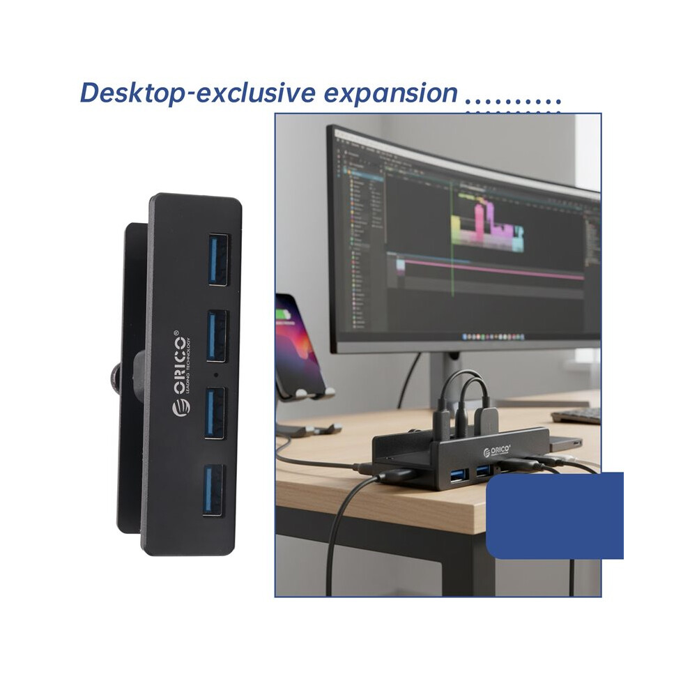 Photos - Laptop Part ORICO USB 3.0 HUB 5Gbps Clip Expansion HUB Splitter 1 to 4 Multiple Extend Dock for Desktop PC Accessories Black