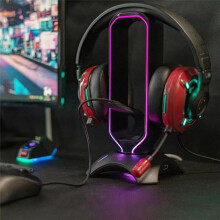 RGB-Gaming-Kopfhörerständer mit Mauskabelhalterung, Over-Ear-Headset-Halterung, Kopfhörerablage für den Schreibtisch, Schwarz
