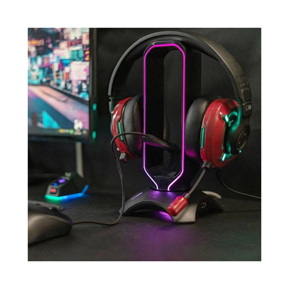 Rgb Gaming Headphone Stand With Mouse Bungee Cord Holder Over-Ear Headset Holder Headphone Shelf For Desk Display Black 4852693581894