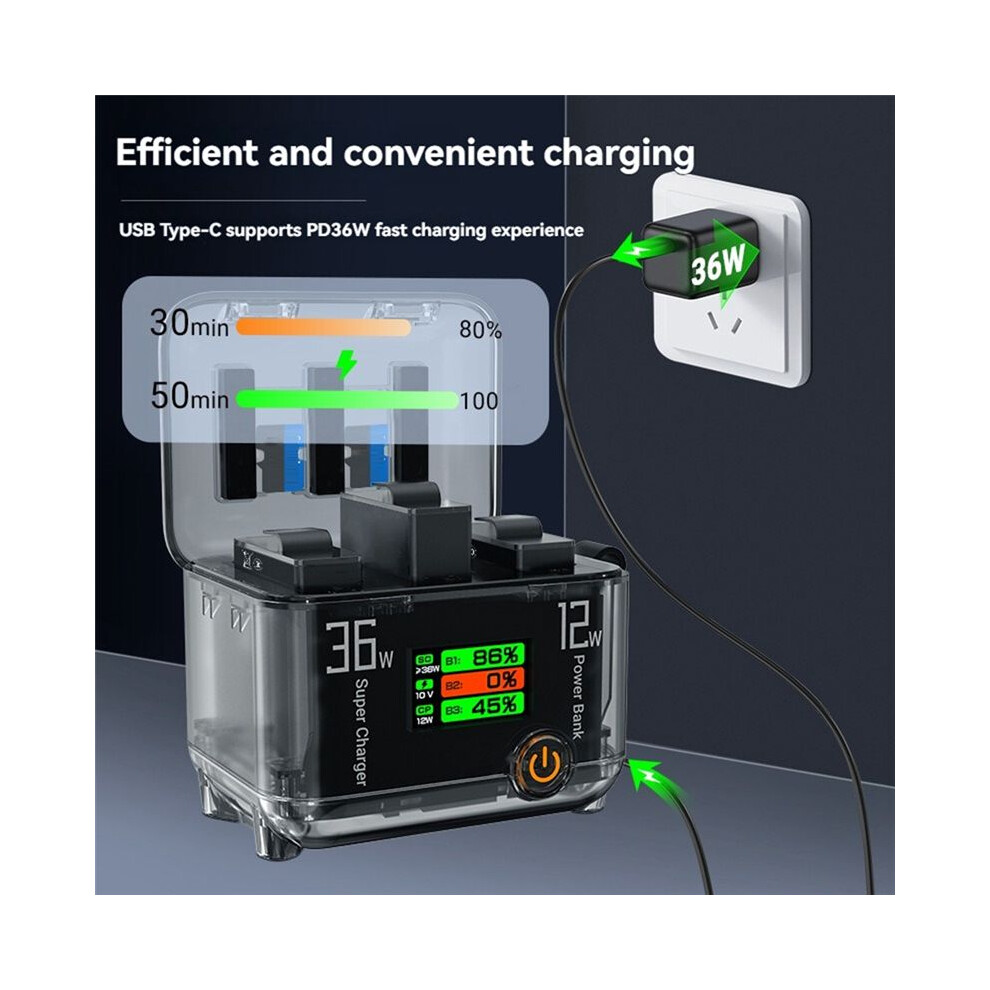 Battery Charger For Dji Osmo Action 5Pro/4/3 Fast Charging Hub Two-Way Battery Charger Box With Lcd Color Screen 4852367022357