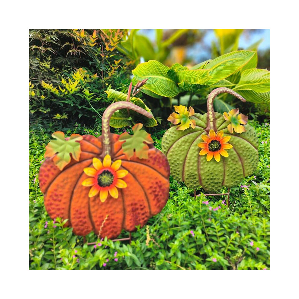 Metal Pumpkin Garden Stake Fall Decor Decorative Rustic Pumpkin Yard Stake Sign Yard Decor Outdoor Thanksgiving ,B Yellow 4852693515684