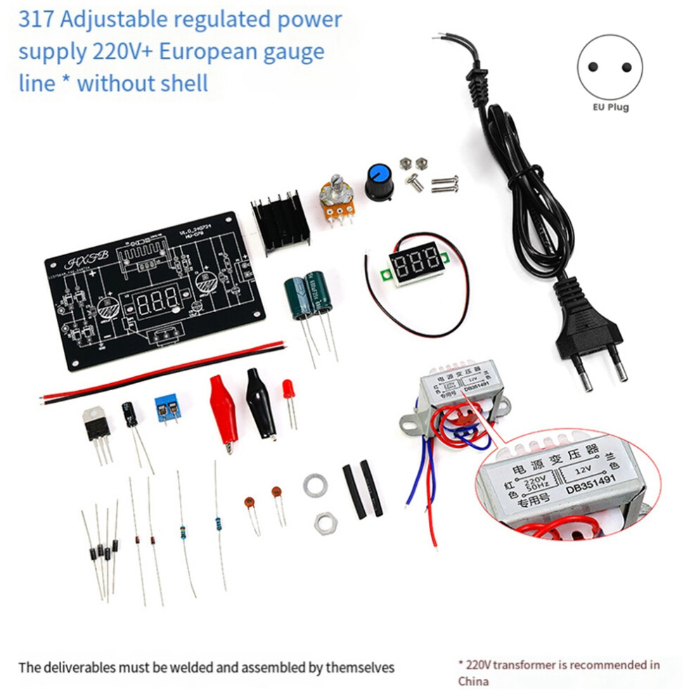Photos - Other Hand Tools LM317 Adjustable Regulated Power Supply DIY Kit LM317 AC 220V to DC 1.25-12V Stabilized Power Supply Laboratory EU Plug