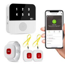 WiFi Caregiver Pager Smart Call System Display Caller+ Wristband + 2 Call Buttons, Emergency Alert Button for Elderly