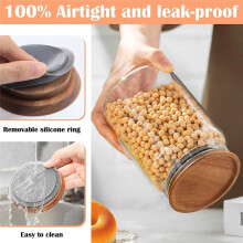 12Pcs 3.5 Inch Wide Mouth Mason Jar Lids Reusable Canning Lids Wooden Mason Jar Lids with Airtight Silicone Seal