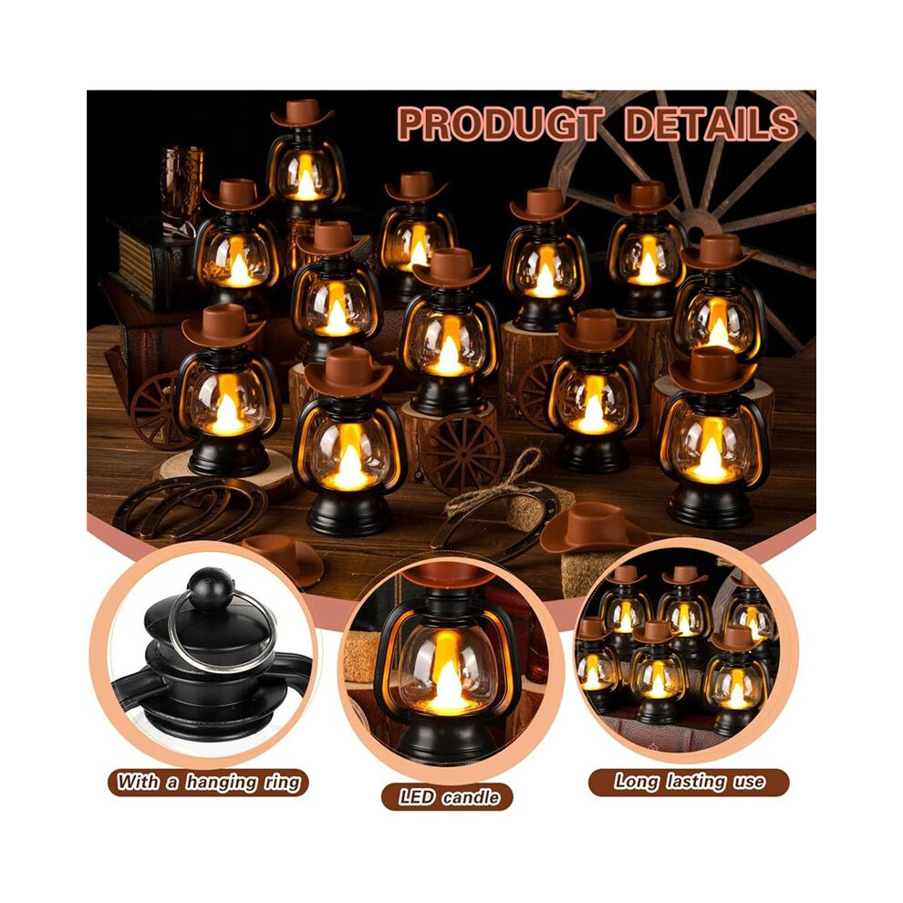 24Pcs Cowboy Theme Party Decoration,Mini Cowboy Hat Lantern Horseshoe Wagon Wheel Hay Bales For Western Wedding Birthday 4852693551408