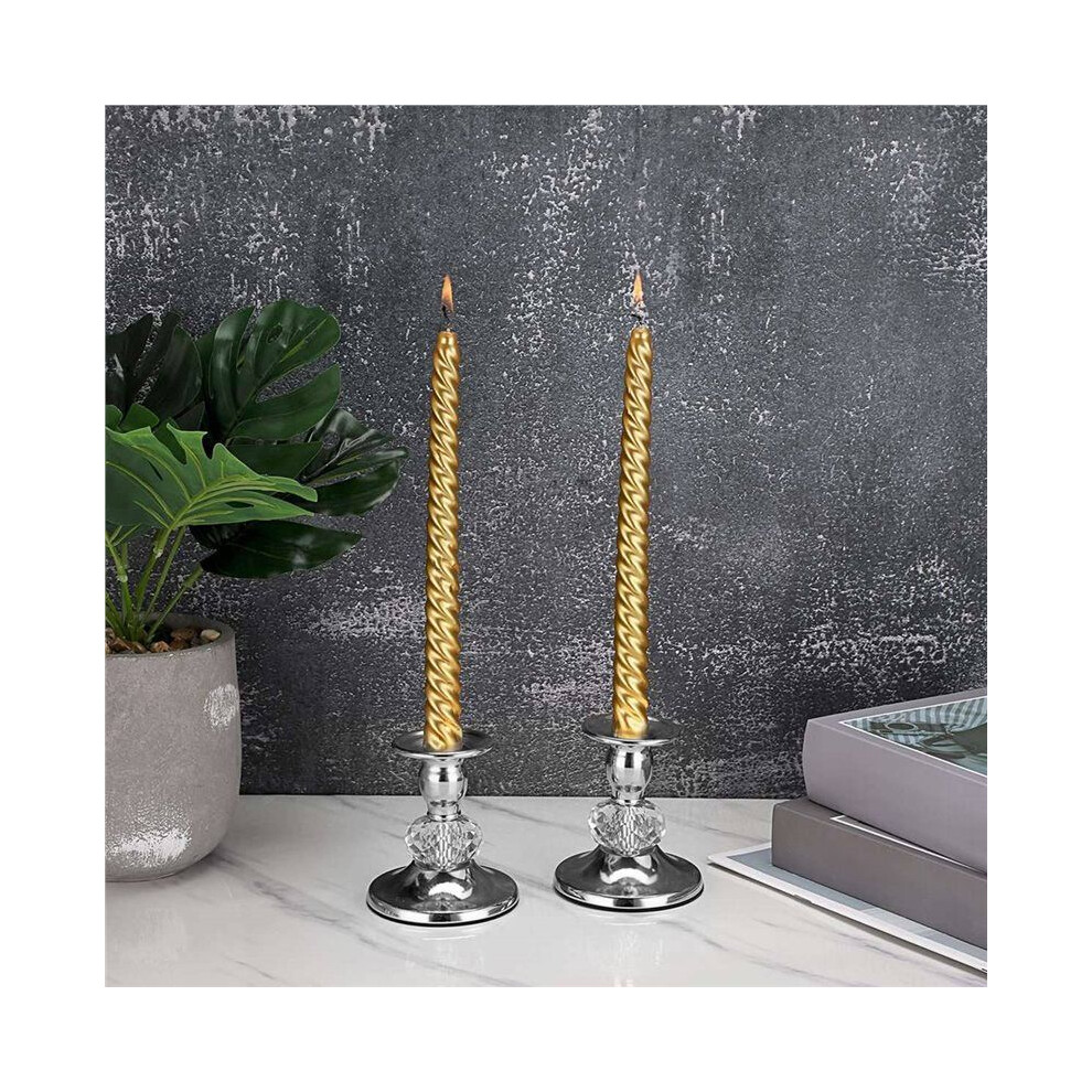 2Pcs Taper Candlestick Holders Vintage Brass Taper Candle Holders, Crystal Candle Stands Elegant Candlestick Silver 4852693543687