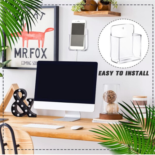 2Pack Acrylic Remote Control Holder Adhesive Wall Mount Phone Holder Wall Mount Organizer Media Storage Box 1