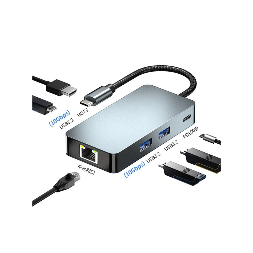 Usb3.2 Expander With Gigabit Port Pd 100W External Power Supply Splitter Hdtv Vga Ethernet Usb Audiocards Reader 4852693581573