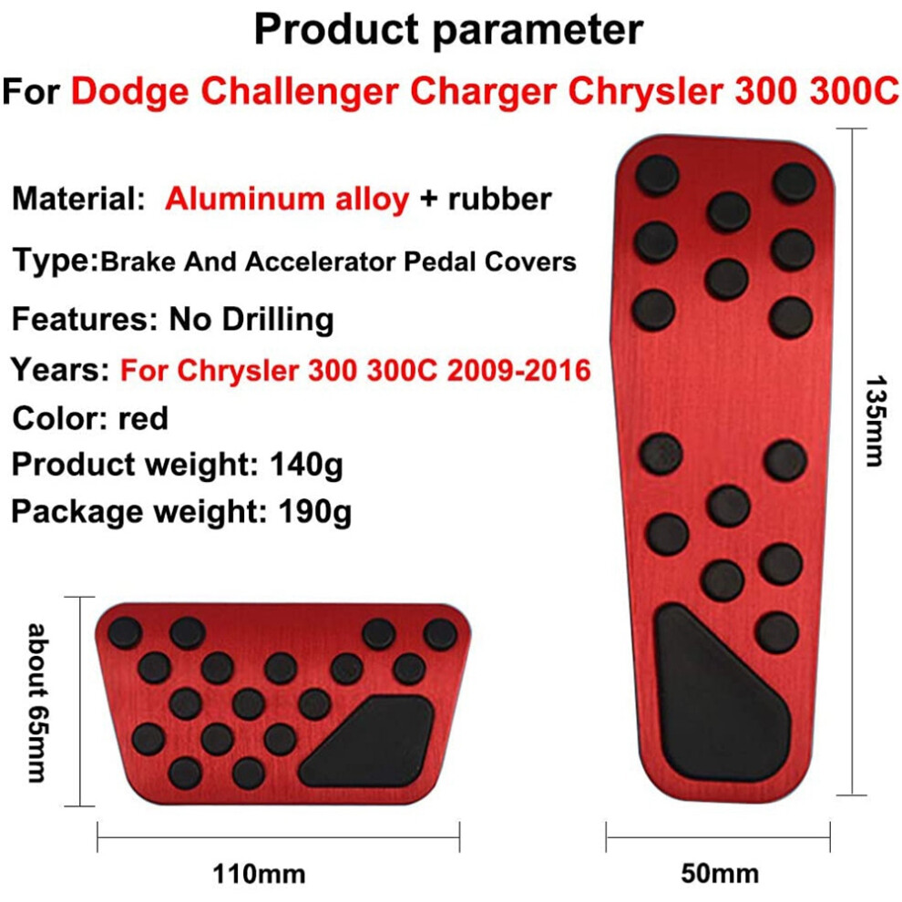 Car Aluminum Pedal Cover For Dodge Challenger Charger Chrysler 300 300C Brake And Accelerator Pedal Accessories, Red 4852537314077
